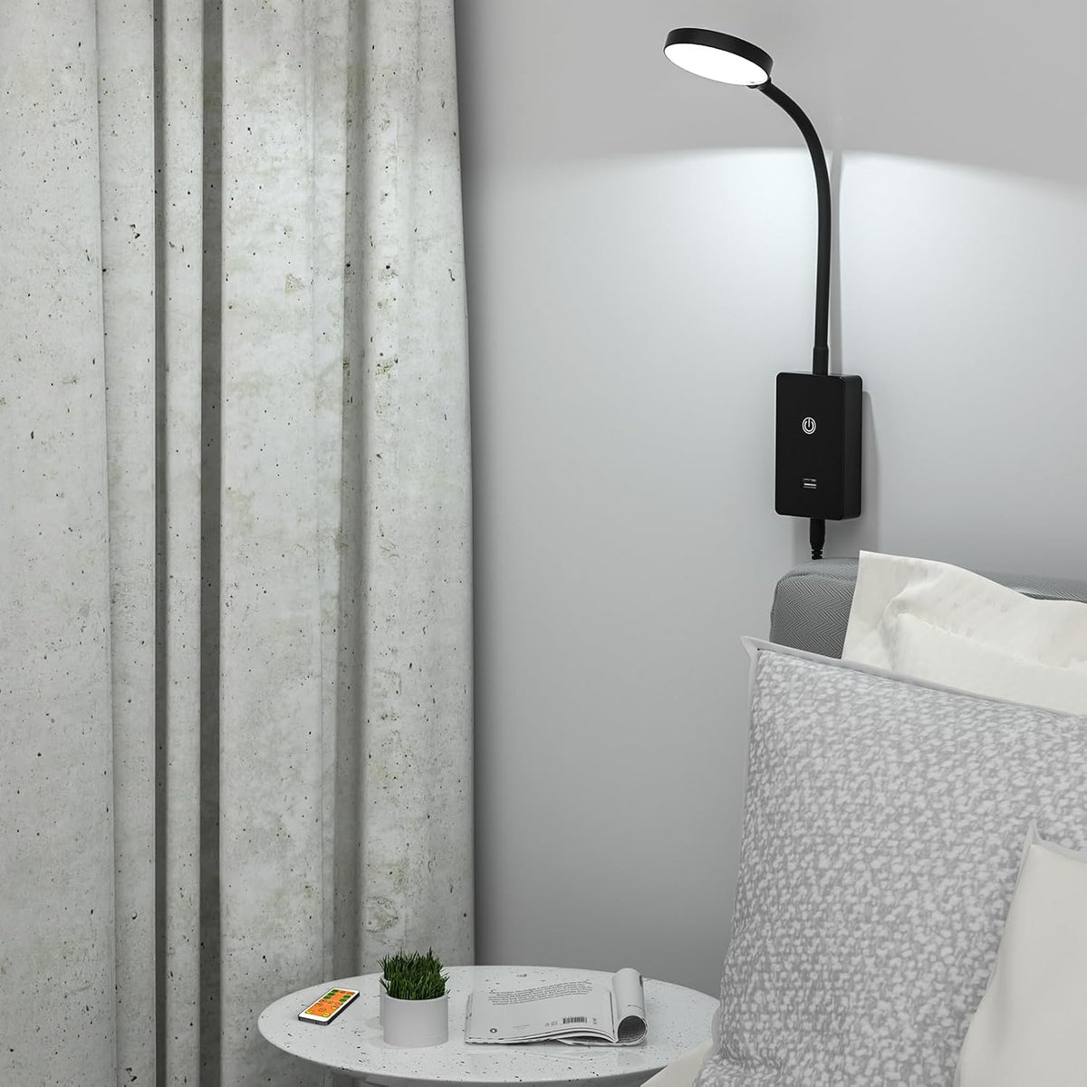 LED Bedside Reading Light with Remote Control for Books in Bed, Bedroom Wall Mounted LED Reading Lamp, 5W 500Lm Dimmable, 3 Lighting Colors, 120° Wide Lighting Angle, Timer Auto Off
