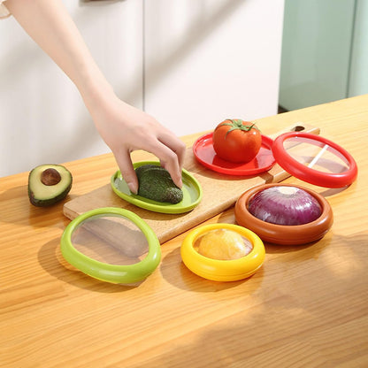 4 Pieces Storage Set Fruit Vegetable Shaped Savers Storage Box, Avocado, Onion, Tomato, and Lemon Reusable Refrigerator Storage Box for Food Fresh-Keeping, Fresh-Keeping Container