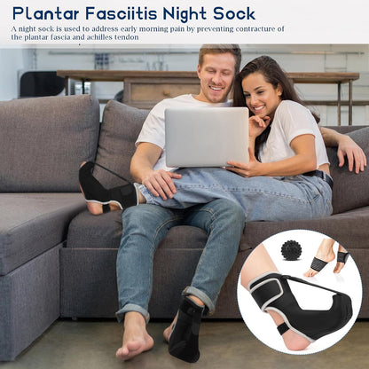 Adjustable Night Splint for Foot Drop & Plantar Fasciitis Relief, Soft Breathable Ankle Brace Support with Massage Ball for Achilles Tendonitis, Heel Spur, Flat Arch