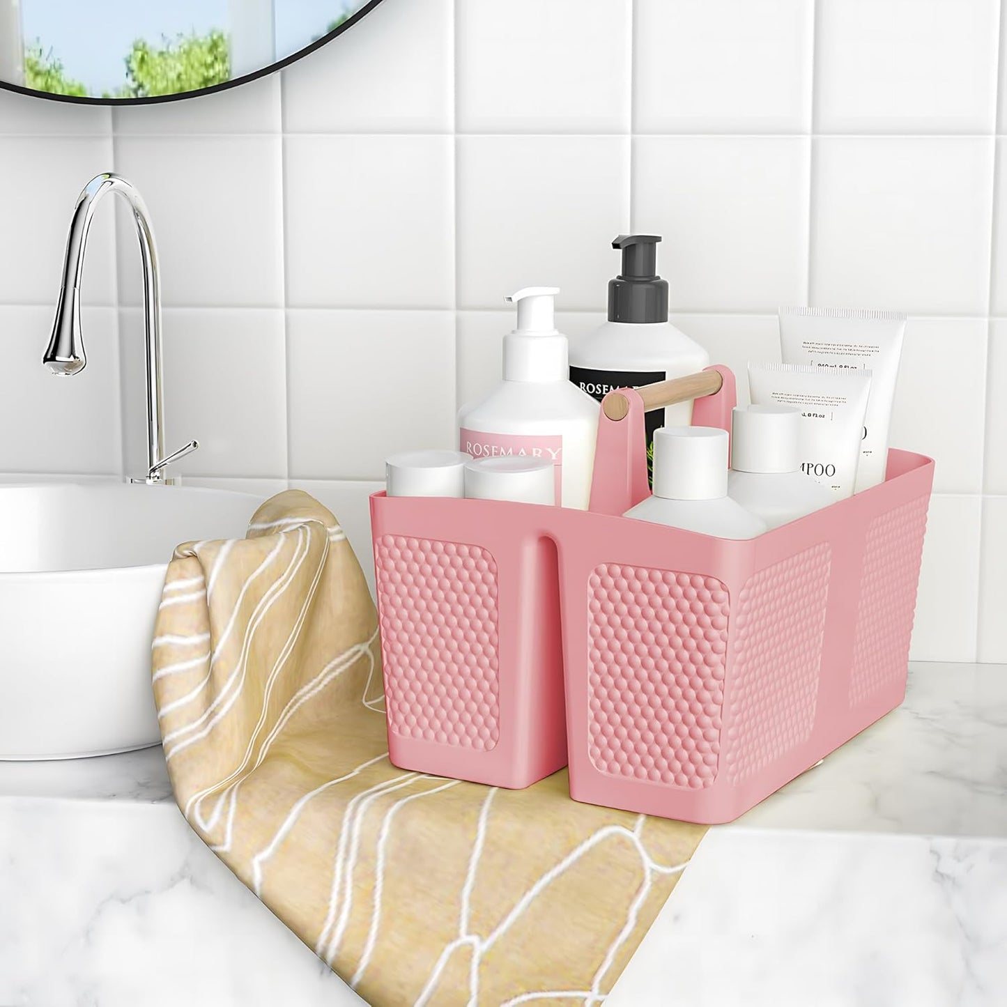Shower Caddy Portable and Cleaning Caddy Organizer for Bathroom, Kitchen,Toiletries Storage, Caddy organizer with handle, Rust-Resistant, Durable Material(Milky White, 9.36"L×7.73"W×7.24"H)