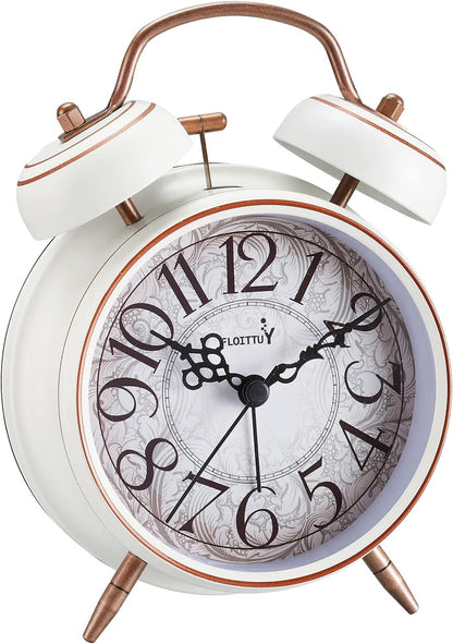 FLOITTUY Loud Alarm for Deep Sleepers 4'' Retro Twin Bell Alarm Clock with Backlight for Bedroom and Home Decoration(Retro Black)