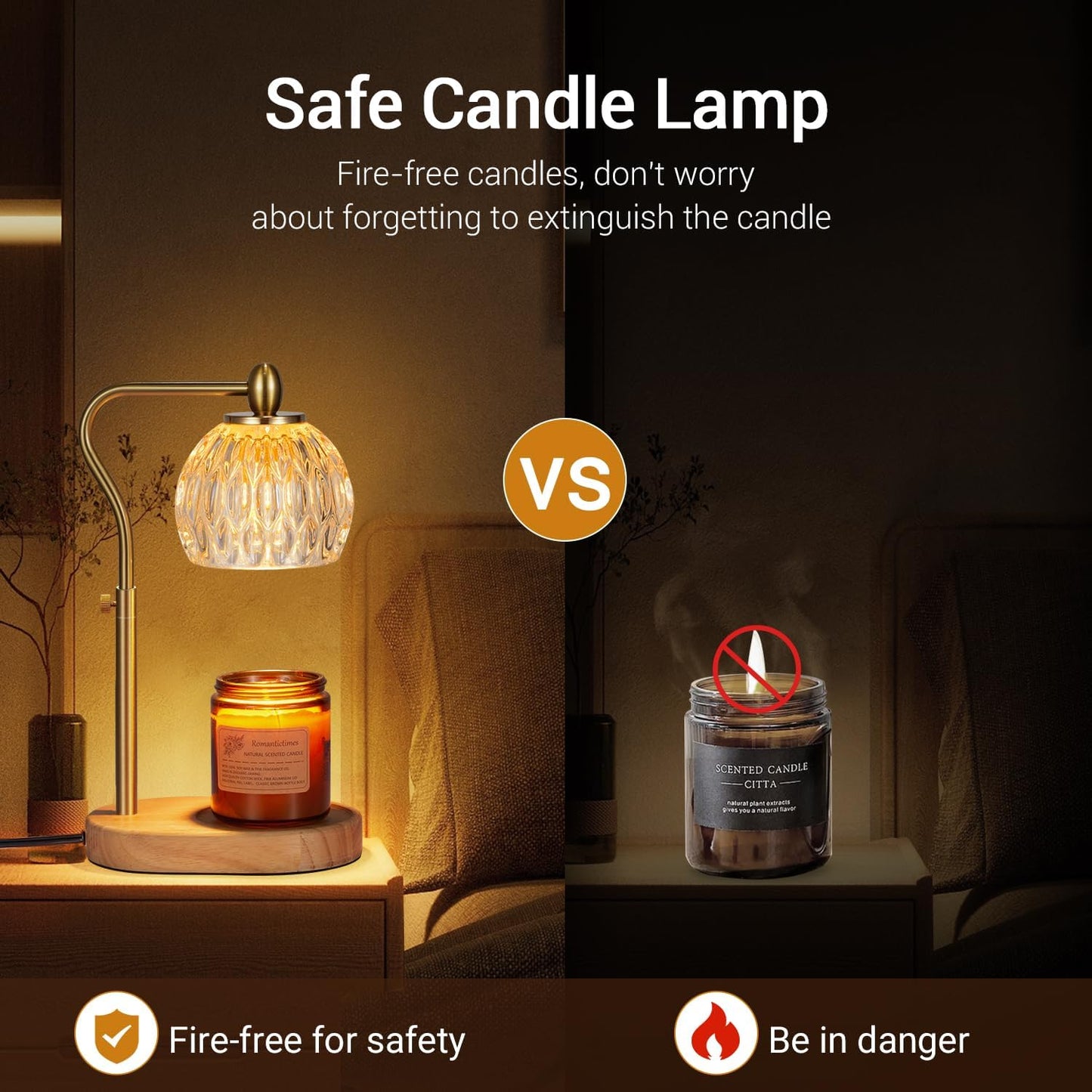 Candle Lamp with Timer & Dimmer - Height Adjustable for Scented Candles, with 2 * 50W Bulbs - Home Decor Gift for Mothers Day (Black)