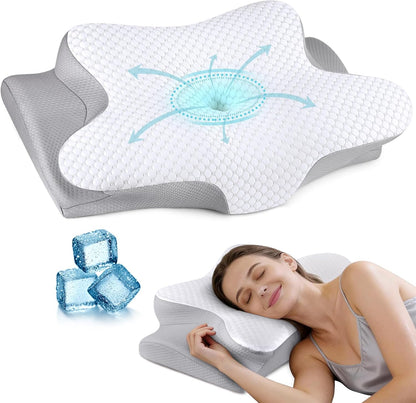 Cervical Neck Pillow for Pain Relief - Ergonomic Side Sleeper Pillow for Neck Support, Cooling Memory Foam Pillows, Contour Pillow Orthopedic Bed Pillow for Back Stomach Sleepers (Dark Grey)