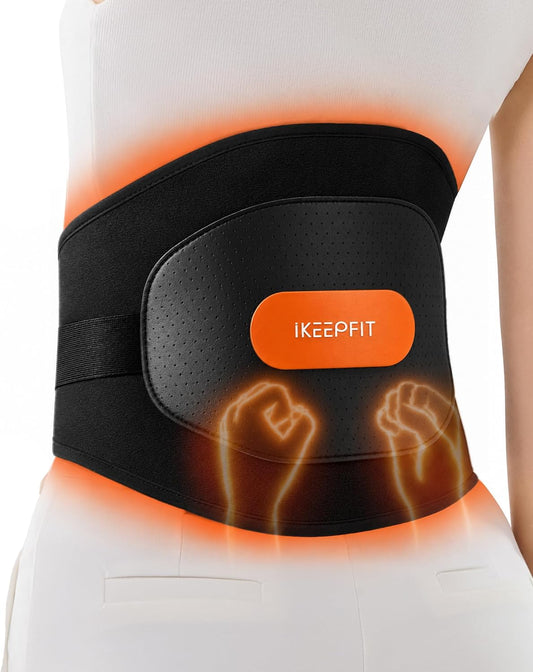 IKEEPFIT Portable Heating Pad for Back, Cordless Wearable Heat Belt with Massager for Lower Back Pain Relief, Battery Powered 8000 mAh Rechargeable, MAXwarm® 3.0, Gift for Women Men 90-310 lbs