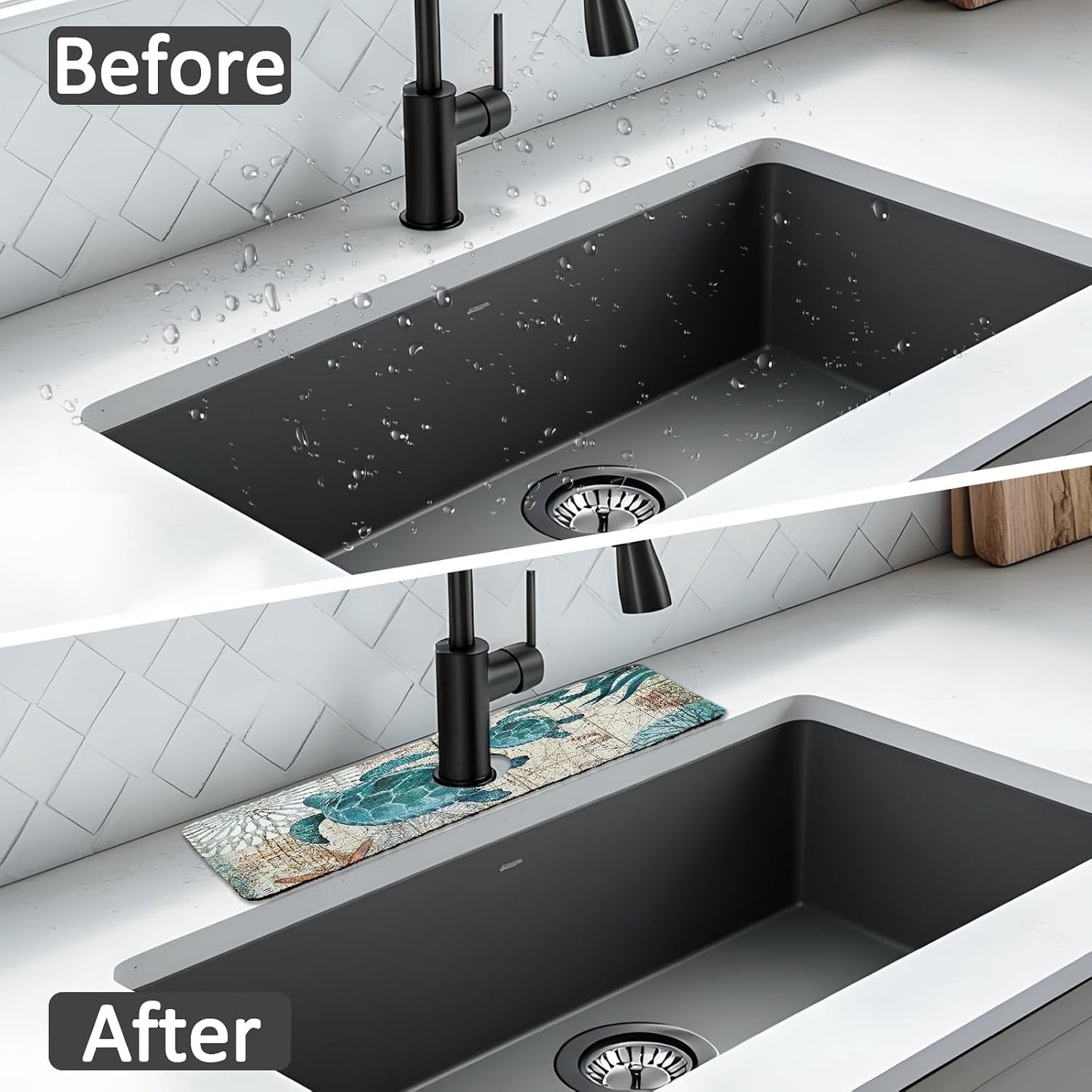 24" X 5.5" Kitchen Sink Splash Guard Faucet Mat Mandala Super Absorbent Fast Drying Faucet Guard & Draining Mat Sink Splash Guard Behind Faucet for Kitchen, Bathroom