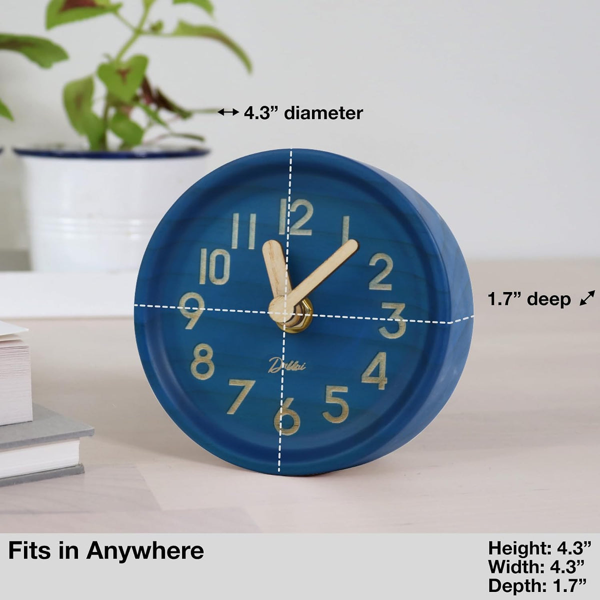 Driini Small, Silent Wooden Analog Desk Clock for Shelf or Table, Dark