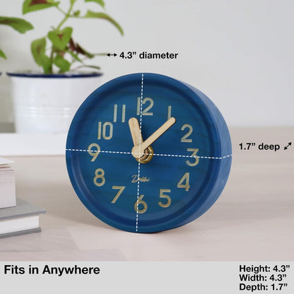 Driini Small, Silent Wooden Analog Desk Clock for Shelf or Table, Dark
