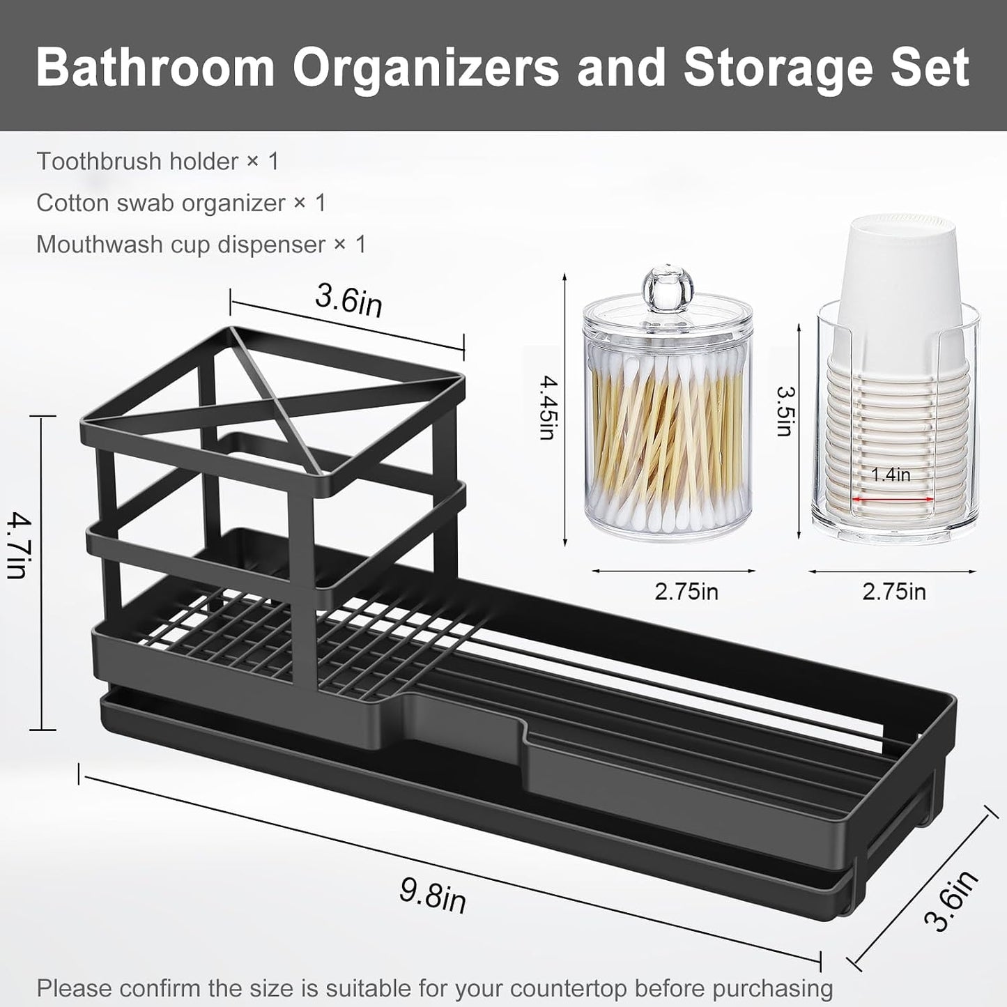 Toothbrush Holders for Bathrooms, 4 Slots Metal Tooth Brushing Organizer | Rustproof Electric Tooth Brush Toothpaste Holder with Drainage for Bathroom Countertop, White