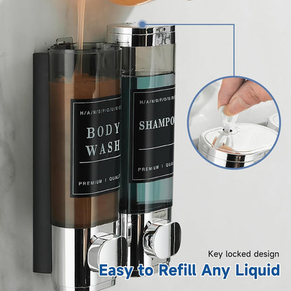 Shampoo and Conditioner Dispenser,Shower Soap Dispenser 3 Chamber No Drill Wall-Mounted Shampoo Dispenser for Shower Wall Mounted Shower Dispenser for Bathroom Hotel Large Capacity,Black
