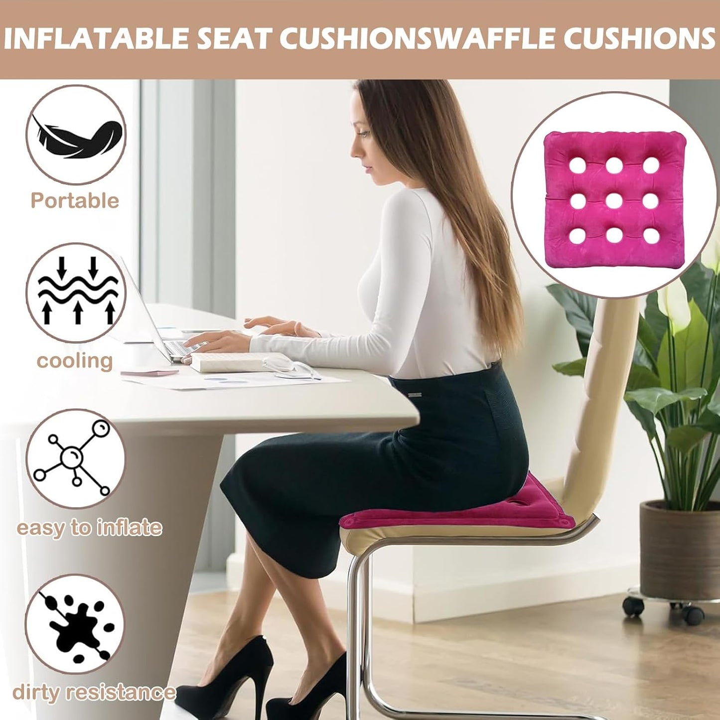 2-Pack Inflatable Waffle Cushion for Pressure Relief, Wheelchair Cushion for Pressure Redistribution, Portable Air Seat Cushions for Office Chair Car Seat, Breathable Seat Pad, Includes 1 Air Pumps
