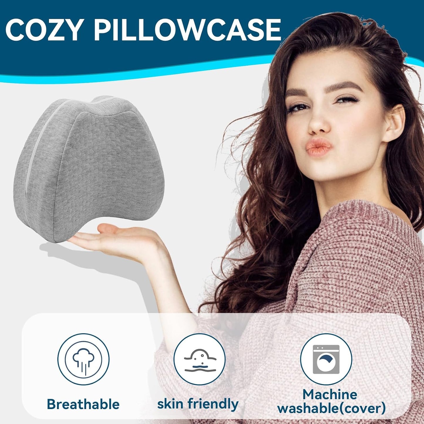 Knee Pillow for Side Sleepers Hip Pain, Leg Pillow for Side Sleeping | Side Sleeper Pillows Memory Foam Back, Sciatica, Knee Pain Relief with Washable Cover, White 1 Pack