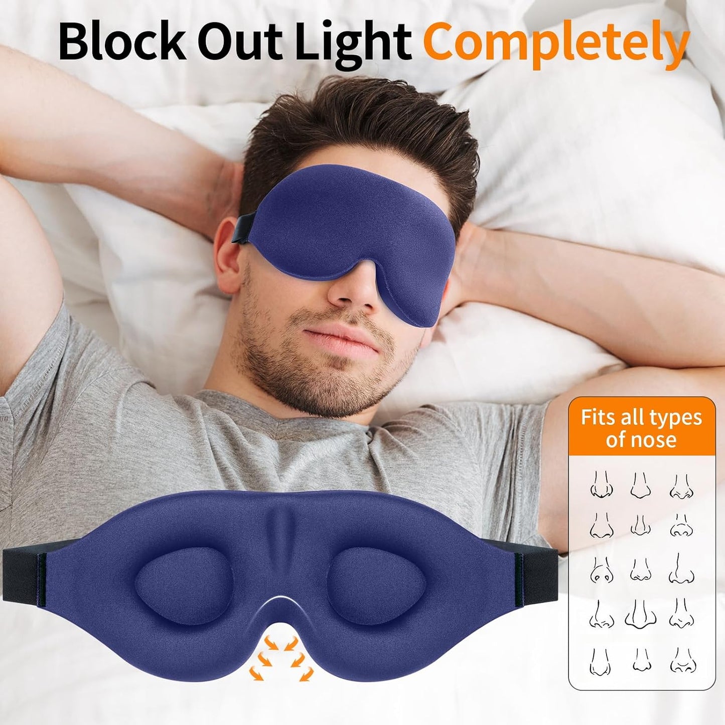 NEWVANGA Sleep Mask for Back and Side Sleeper, Travel Eye Cover, Blue | Block Out Light, 3D Night Blindfold, Zero Pressure Breathable, Lightweight Sleeping Eye Mask, Flight Naps shift Work Yoga