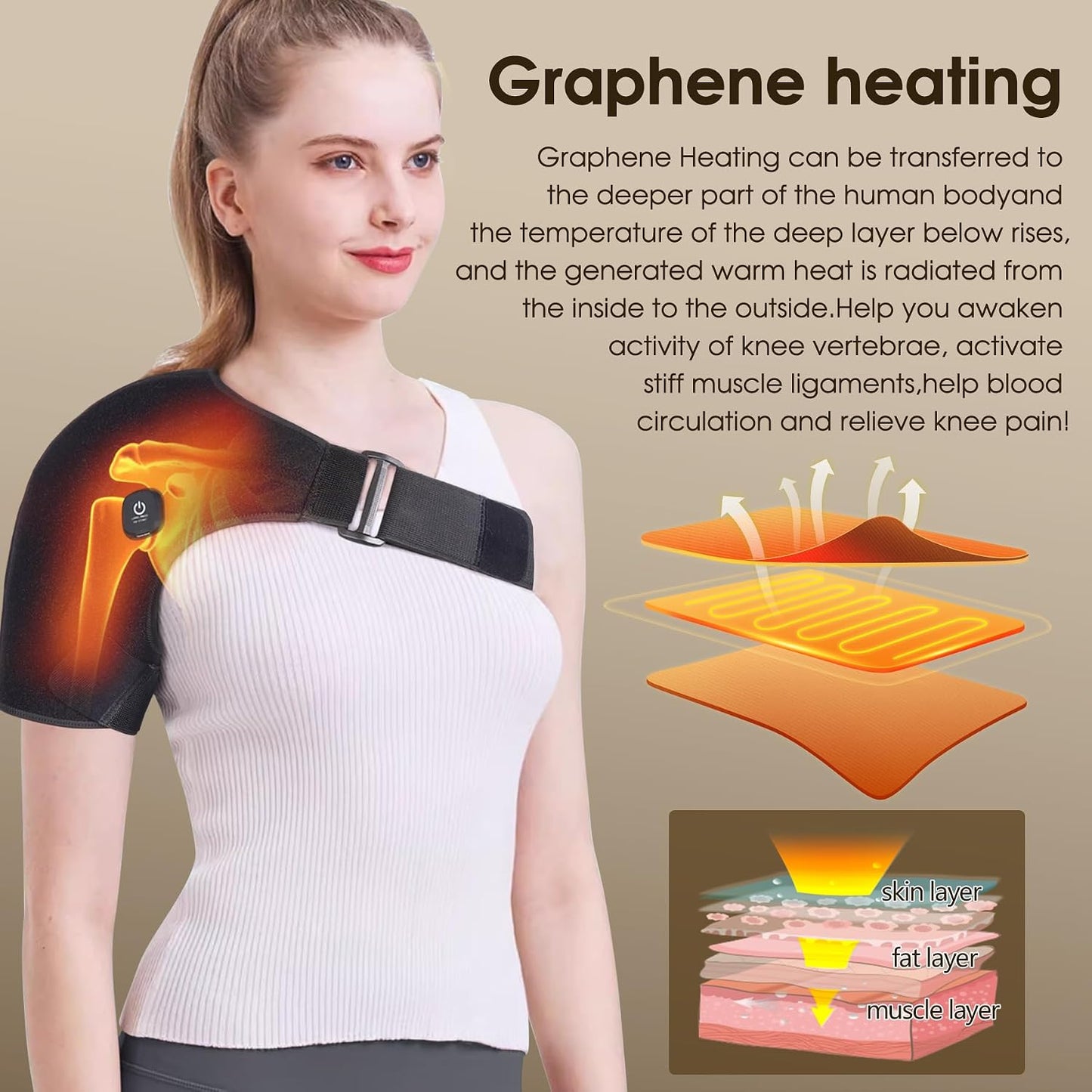 COMFYTHERA Cordless Heated Shoulder Wrap for Shoulder Pain with 2 Heating Settings Warmer, Heating Shoulder Brace Heating Pad for Men and Women (Black)