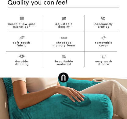 Nestl Reading Pillow with Shredded Memory Foam, Designed for Sitting Up in Bed and Couch, Back and Arms Adjustable Support for Adult & Teens Backrest Pillows for Reading, with Washable Cover Dark Grey