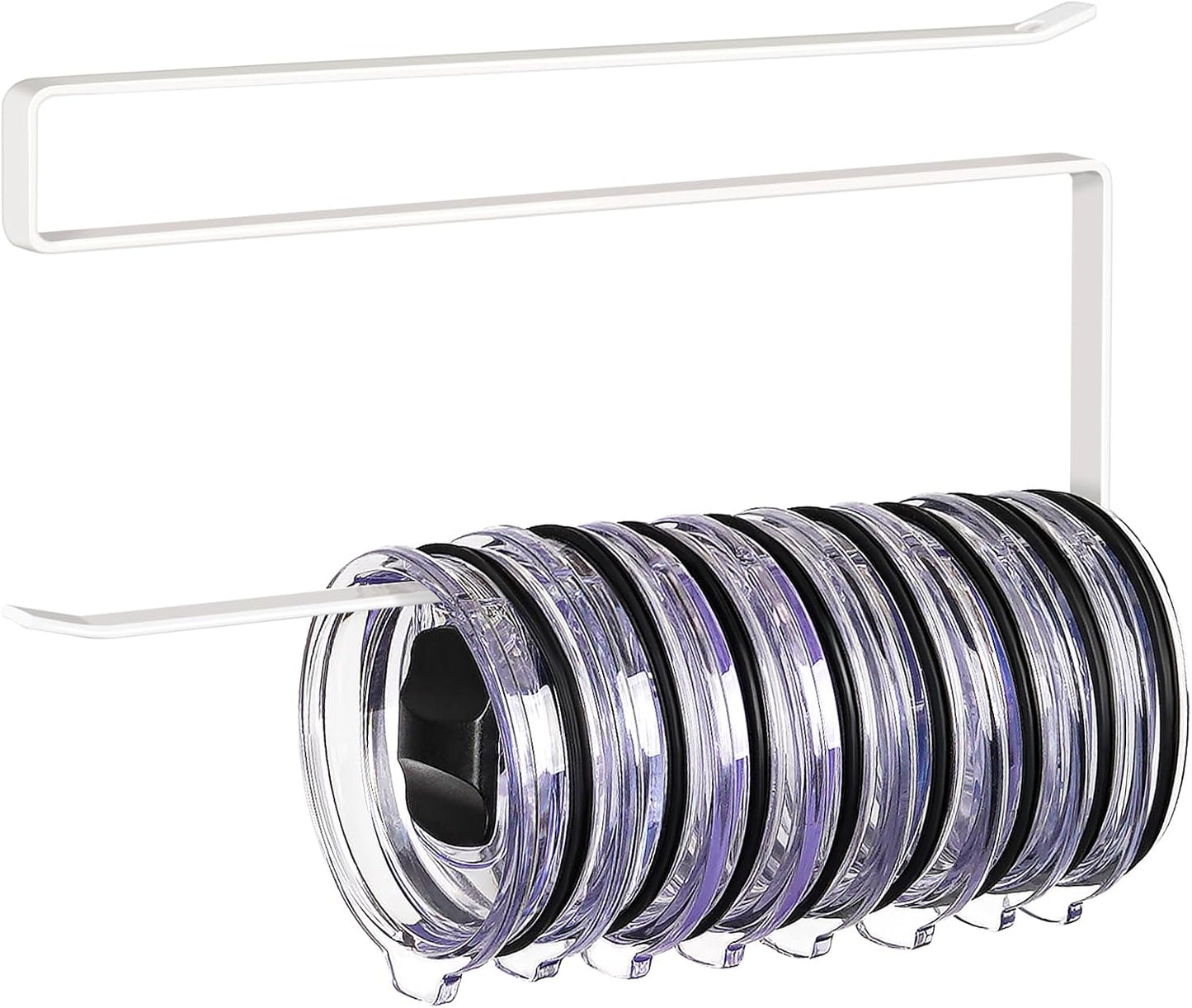Tumbler Lid Organizer, Versatile Tumbler Lid Storage Holds 10 Lids, Black | Space Saving Cup Lid Organizers Inside Cabinet Tumbler Lid Hook for Kitchen Organizer and Storage, Paper Towel Rack Hanger