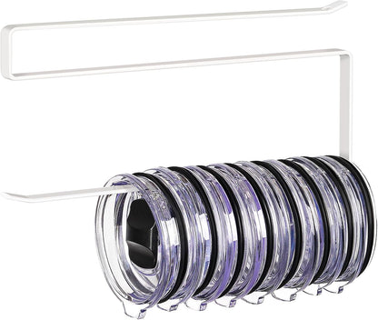 Tumbler Lid Organizer, Versatile Tumbler Lid Storage Holds 10 Lids, Black | Space Saving Cup Lid Organizers Inside Cabinet Tumbler Lid Hook for Kitchen Organizer and Storage, Paper Towel Rack Hanger
