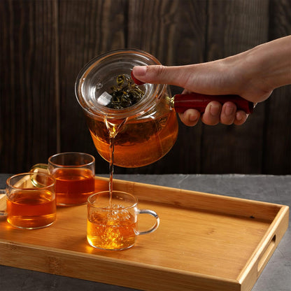 WHJY Glass Teapot with Infuser for Loose Tea, Small Clear Magic Tea Kettle for Stove Top, Clear Japanese Tea Kettle with Wooden Handle Kyusu Teapot - 17oz