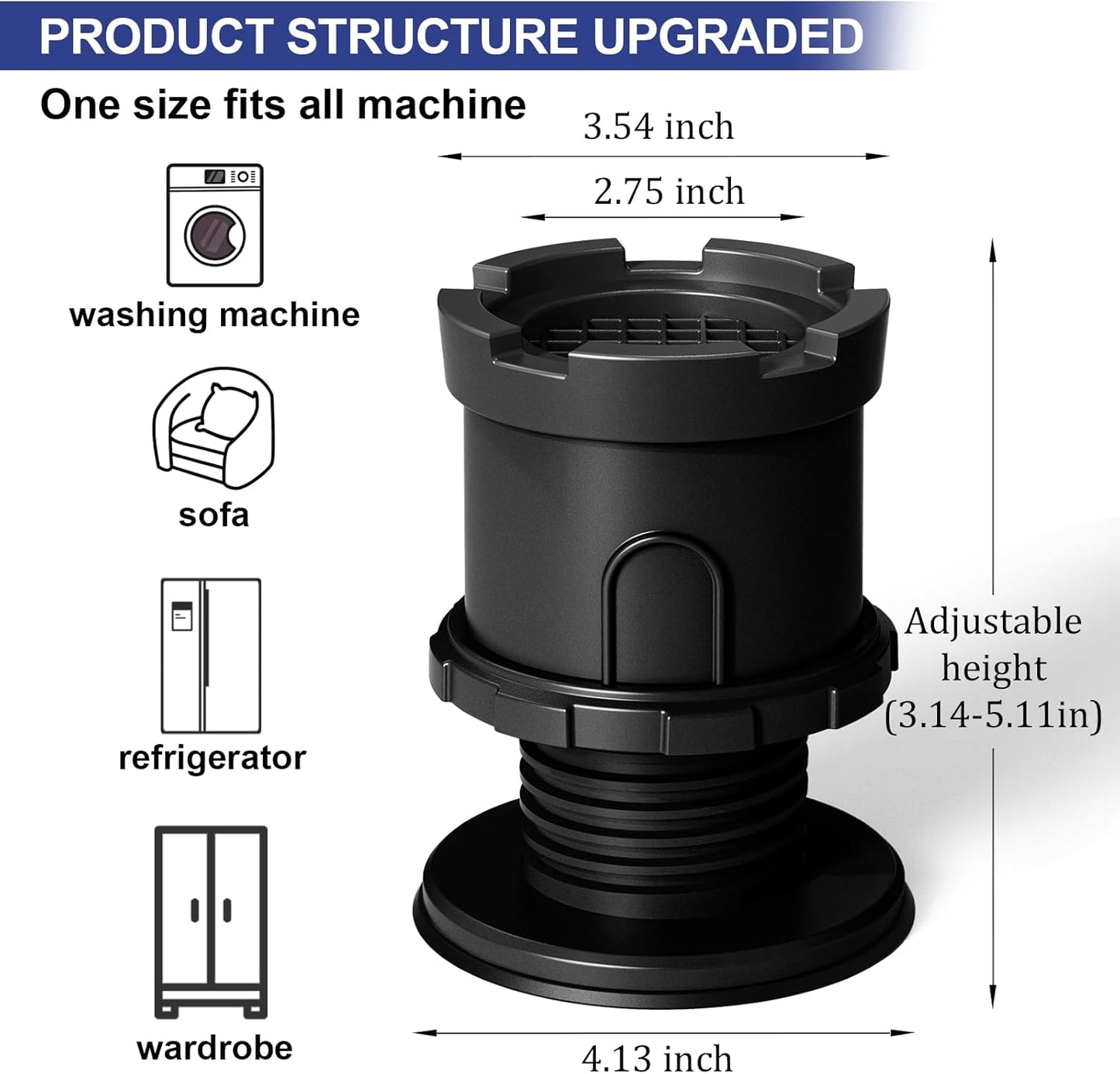 4Pcs Anti Vibration Pads for Washing Machine, Reduce Washer Dryer Moving | Washer and Dryer Pedestals,Prevents Noise Vibration Transfer, Antivibration Stabilizer Support Feet (Increase1.8in)