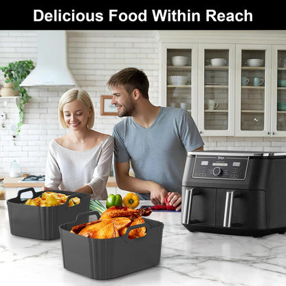Silicone Air Fryer Liners 2 Pack, Reusable Liners Compatible for Ninja Foodi DZ201, DZ401, DZ550, COSORI, Chefman, Instant Air Fryer, and 6-in-1 8-10QT Air Fryer Baskets