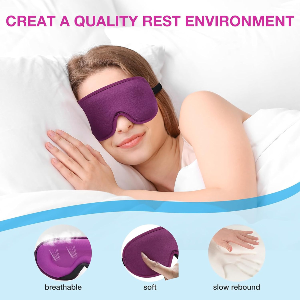 LYSIAN 3D Blackout Sleep Mask for Side Sleepers, 5 Pairs Ear Plugs, Black