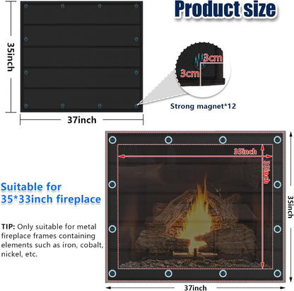 Magnetic Fireplace Cover 39"x32" Fireplace Draft Stopper Blocker Indoor | Fire Place Cover with Built-in 12 Strong Magnet for Iron Fireplace Frame Fireplace Screen