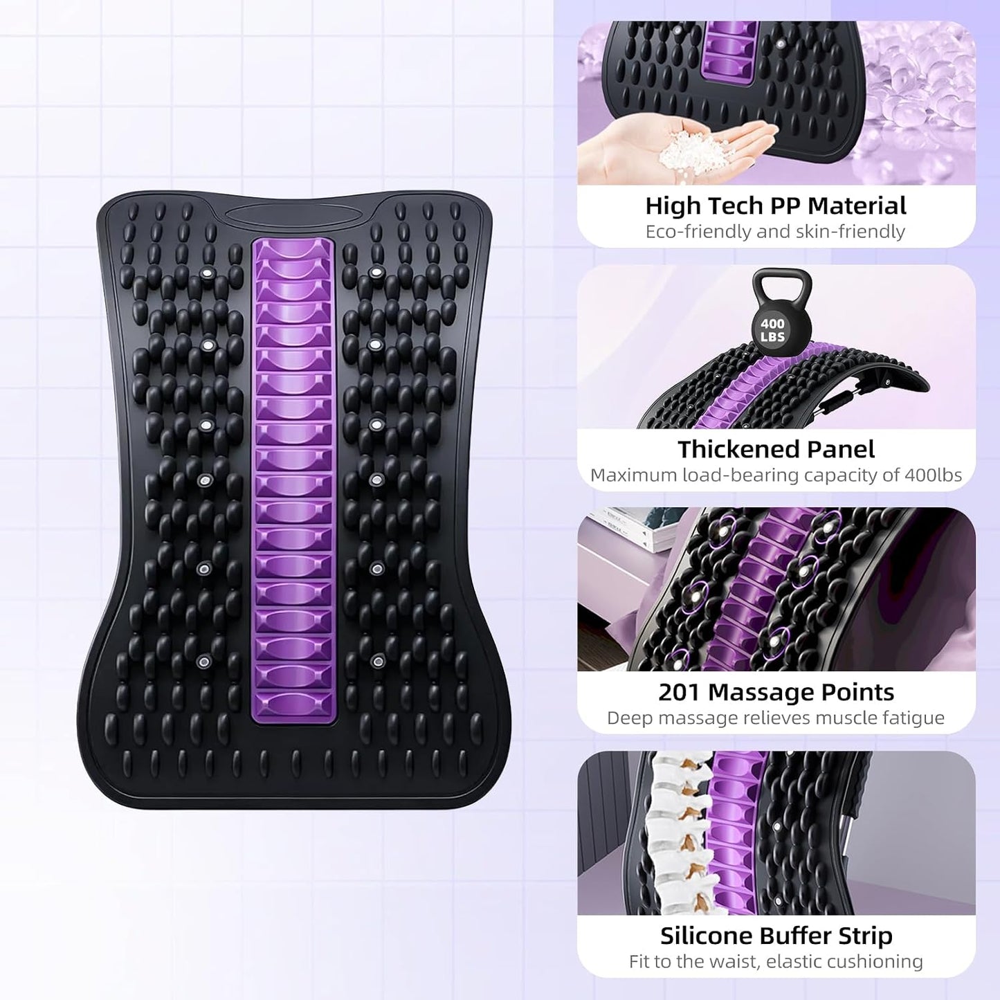Adjustable Back Stretcher for Lower Back Stretching,Manual Spinal Decompression Board for Daily Use,Portable Lumbar Stretch Tool for Home Office & Travel.