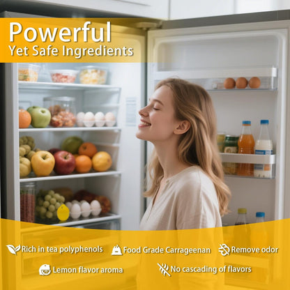 Refrigerator Deodorizer, More Effective Than Baking Soda(4Pcs/Lemon Flavor) | Removes stubborn fridge odors, food-grade raw materials with natural tea polyphenol extracts, 60–90 day lifespan