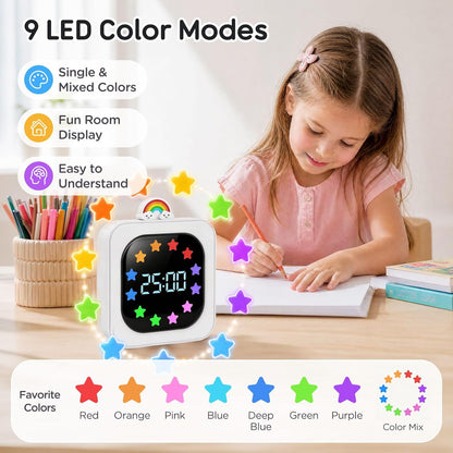 Digital Visual Timer for Kids with 12-Star Rainbow Display & 9 Color Modes | 99-Minute Count-Up & Countdown Timer with Silent Mode & Pause for Classroom, Home, Kitchen, Rechargeable, White
