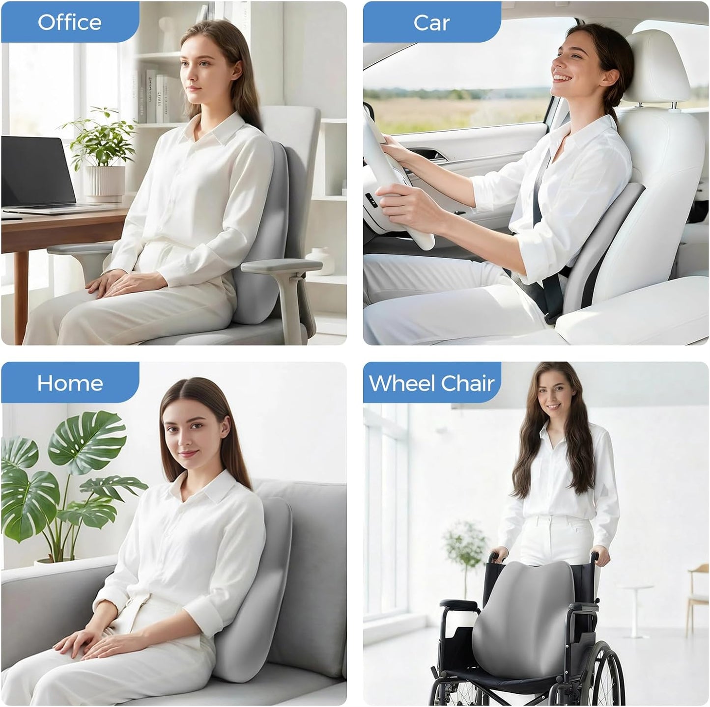 BEBAS Ergonomic Lumbar Support Pillow for Car, Memory Foam Car Back Cushion | Comfort Lumbar Pillow for Back Pain Relief, Breathable Washable Cover, Fits for Driving, Office, Wheelchair, Black