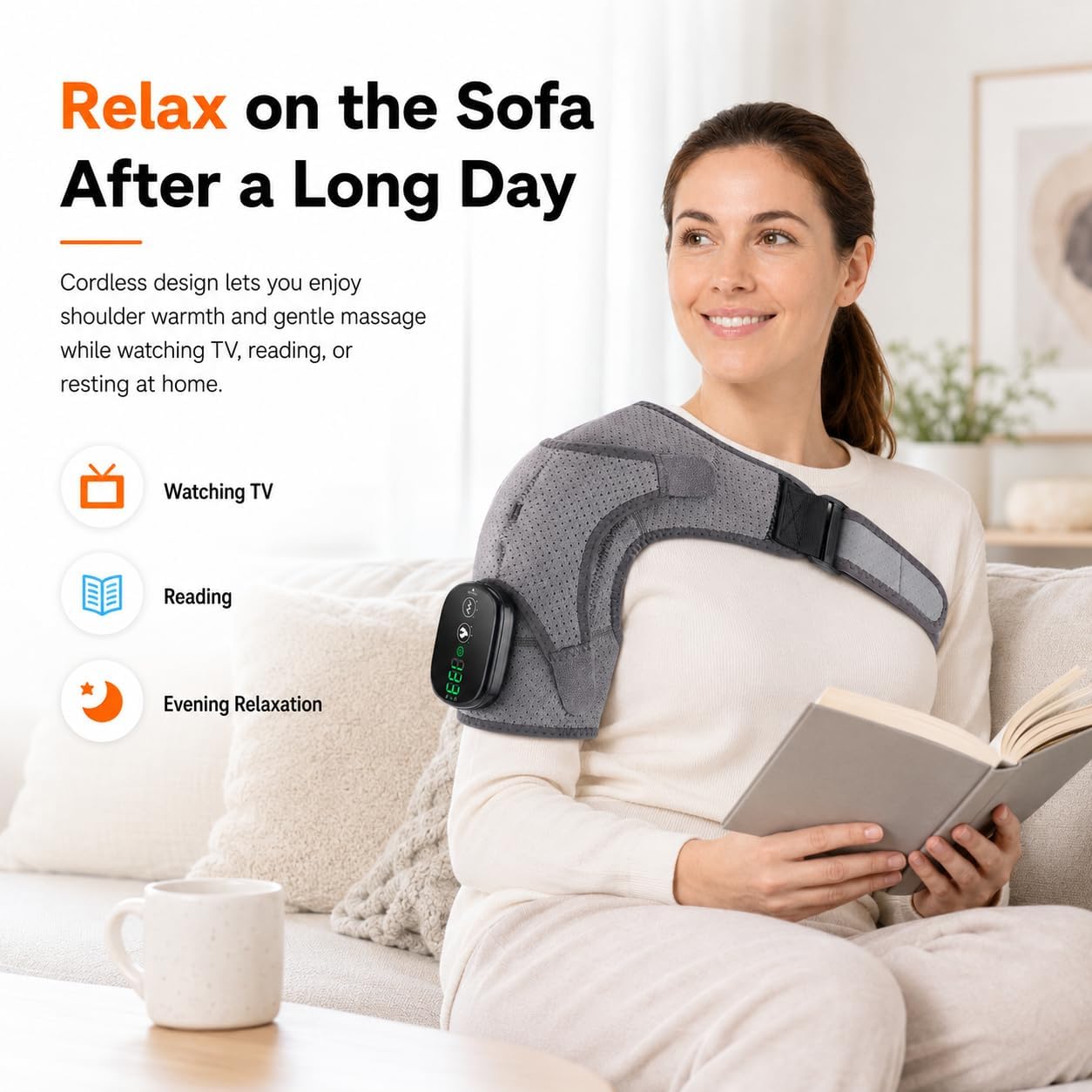 Cordless Shoulder Heating Pad with Massage, Rechargeable Shoulder Massager with Heat, Heated Shoulder Wrap, 3 Heat Levels & 3 Vibration Modes, 5000mAh Battery, Left or Right Shoulder, Black