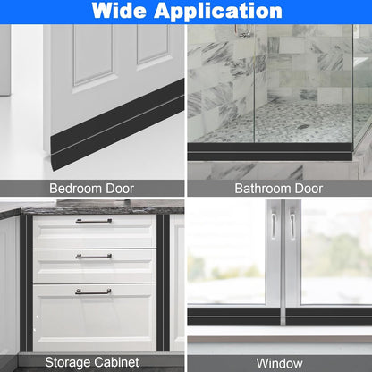 ToLanbbt Weather Stripping Silicone Door Seal Strip 2 in x 10 ft Door Draft Stopper Self Adhesive Tape, Side & Bottom Gaps Insulation Seal for Glass Shower Sliding Window, Black