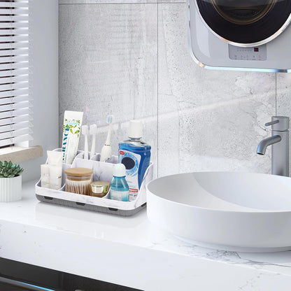GFWARE Black Toothbrush Holder - 7 Slots Bathroom Organizer Countertop with Drainage Matte Black Electric Toothbrush and Toothpaste Holder for Bathroom Accessories Organization Vanity Sink Storage | Detachable 7 Slots Matte Black Kid Electric Toothbrush