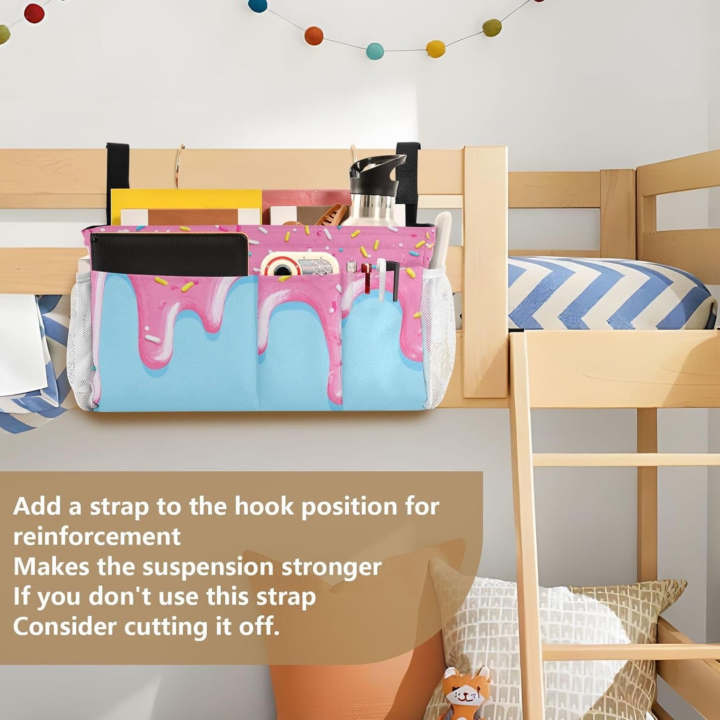 Bedside Caddy Hanging Bunk Bed Caddy Bed Organizer Hanging Pocket with 2 Hooks Bedside Storage Organizer Pocket Bag Holder Checkered Light Green - Colors B