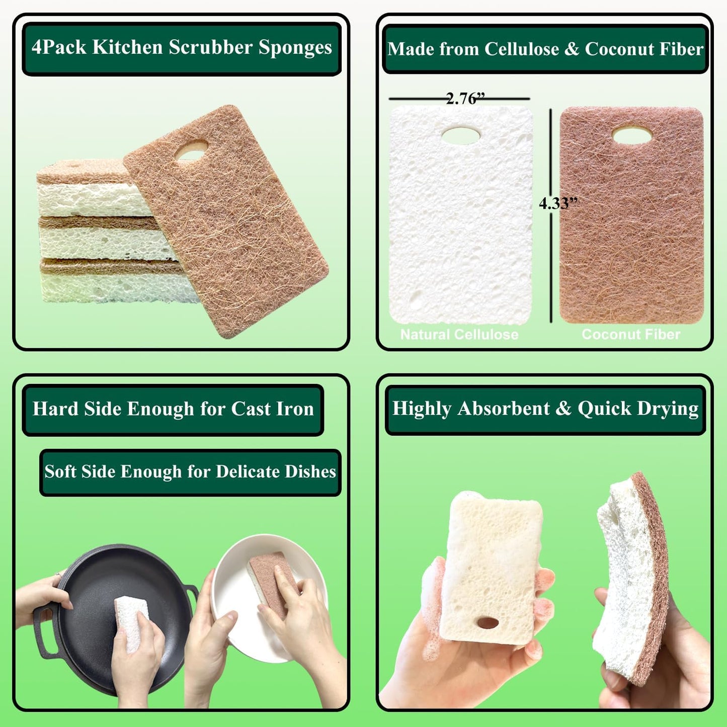 Cutting Boards with Holder Set,Extra 4 Pack Natural Cellulose & Coconut Fiber Dishwashing Kitchen Scrubber Sponge,1pcs Onion Holder for Slicing,Chopping Boards Set for Kitchen