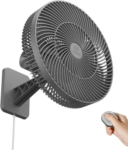 LEMOISTAR 8 Inch Small Wall Mounted RV Fan with Remote Control, 90° Oscillating, 4 Speeds, 4 Timer, Adjustable Tilt, 70 Inch Cord, Quiet, for Corner Bedroom Home Office Garage-Black