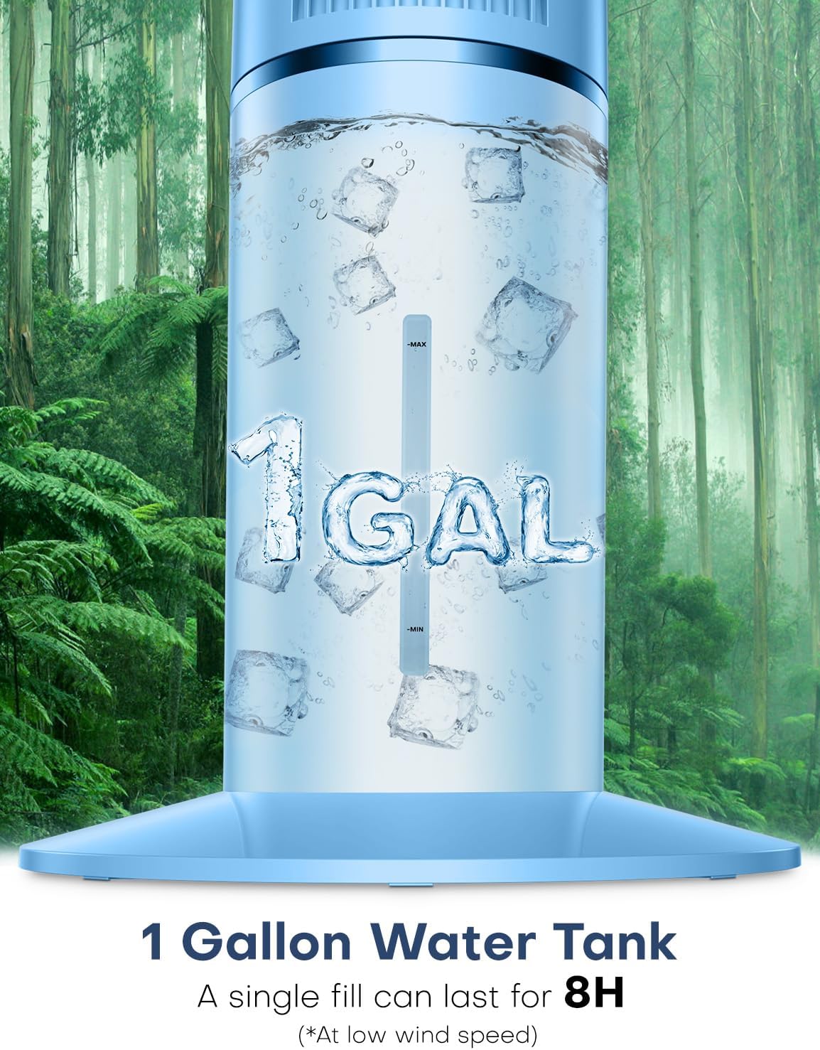 Portable Air Conditioners 4 Modes&3 Speeds,4 Ice Packs, Waterless Alert System, 12H Timer, Remote,1 Gal Detachable Water Tank, 70°Oscillation Windowless Evaporative Air Cooler for Room Office
