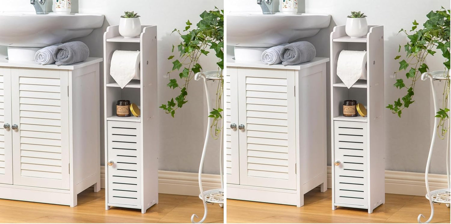 AOJEZOR Toilet Paper Holder Stand: Small Space Bathroom Storage for Renters