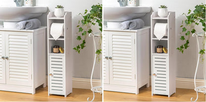 AOJEZOR Toilet Paper Holder Stand: Small Space Bathroom Storage for Renters