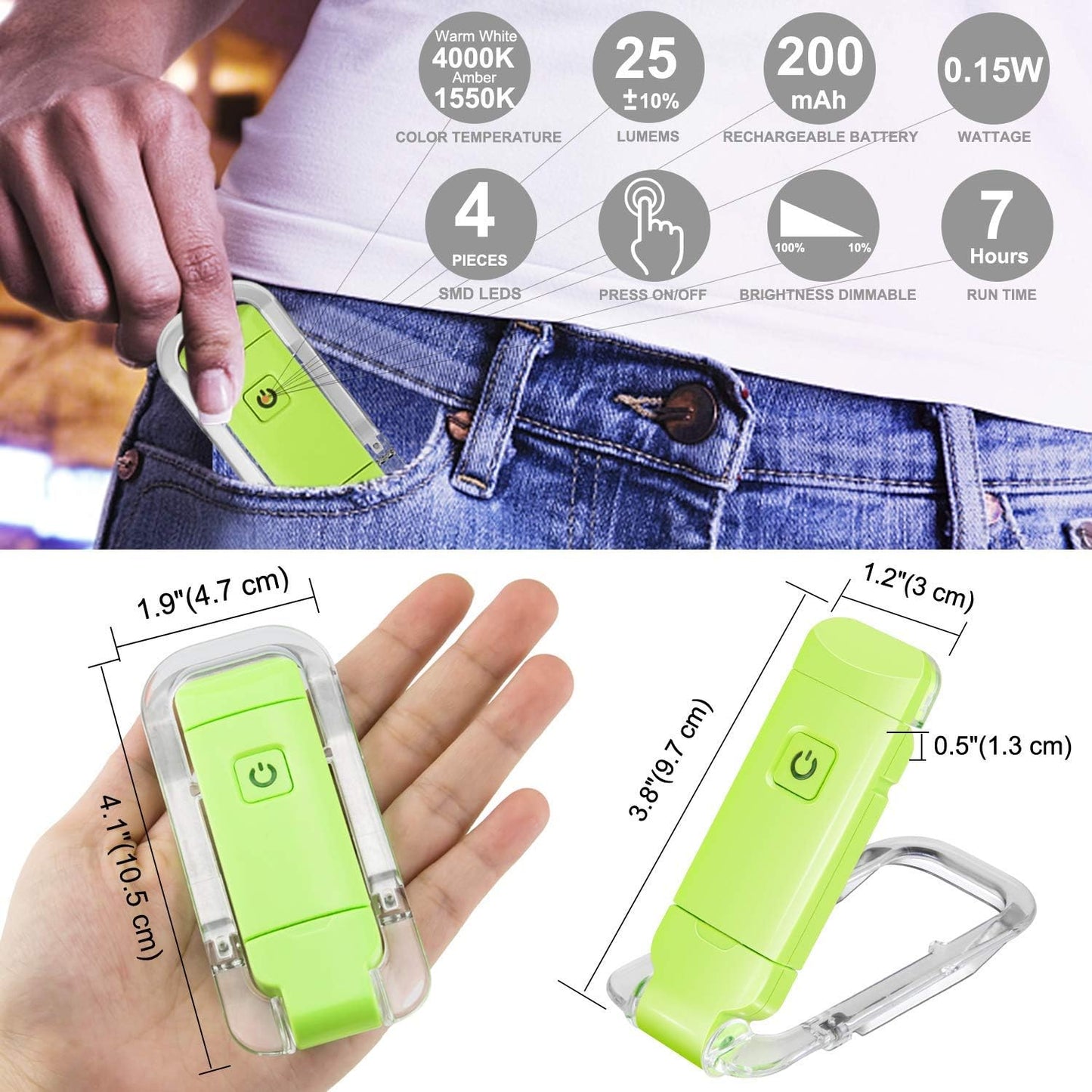 LUXSWAY USB Rechargeable Book Light for Reading,Small Book Reading Light in Bed,Clip On Bookmark Kids Light for Bed,Brightness Adjustable for Eye Care,2 4000K and 2 1550K LEDs for Bookworms