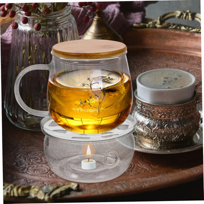 Glass Teapot Warmer Round Heating Base Borosilicate Glass Tea Heater Stand for Loose Leaf and Blooming Tea Home Kitchen Accessory