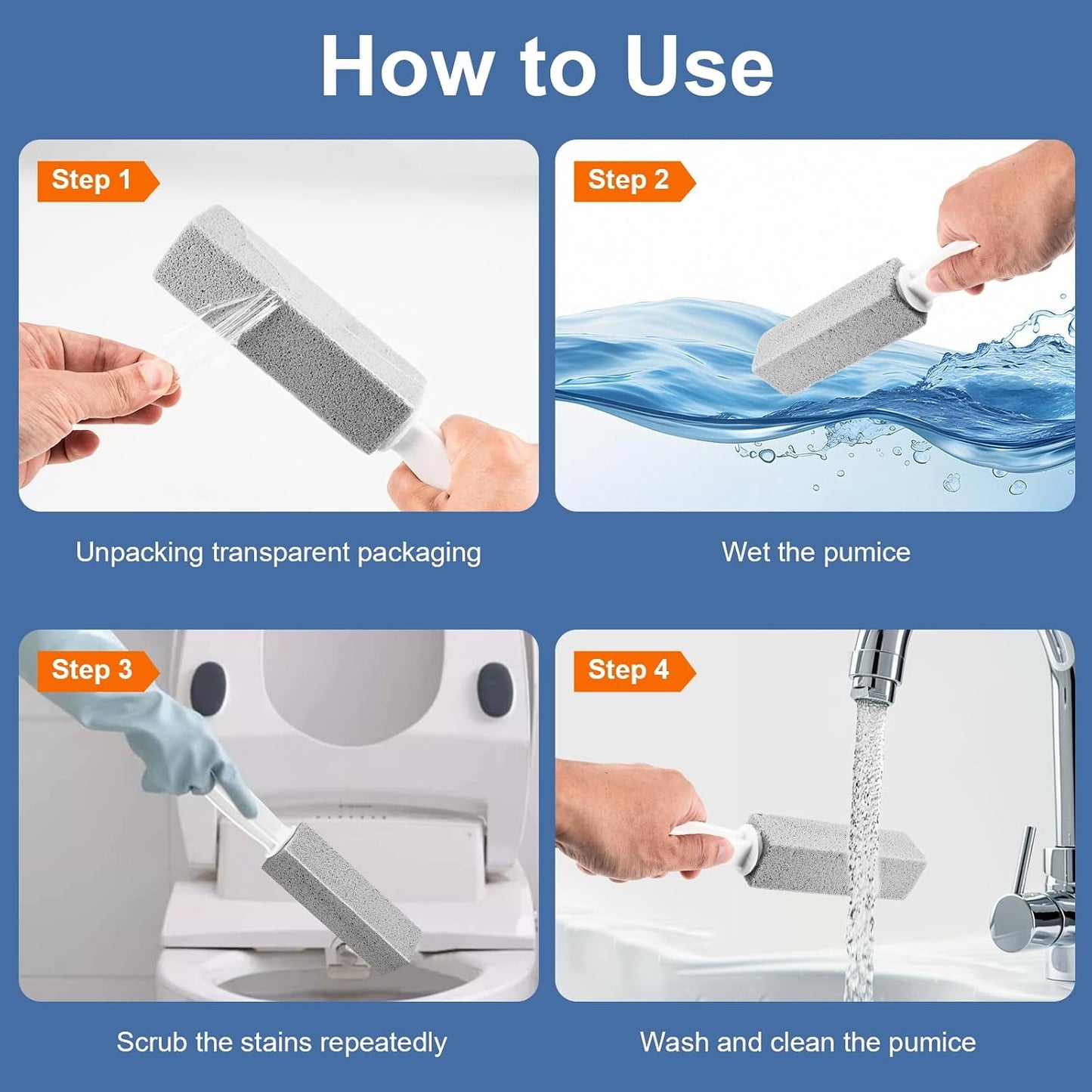 MEQHUO Toilet Pumice Stone With Handle, 5 Pack Pumice Stone Toilet Bowl Cleaner, Hard Water Toilets Ring Remover for Cleaning Toilets, Bathtubs, Stove, Grills, Swimming Pools, Sinks