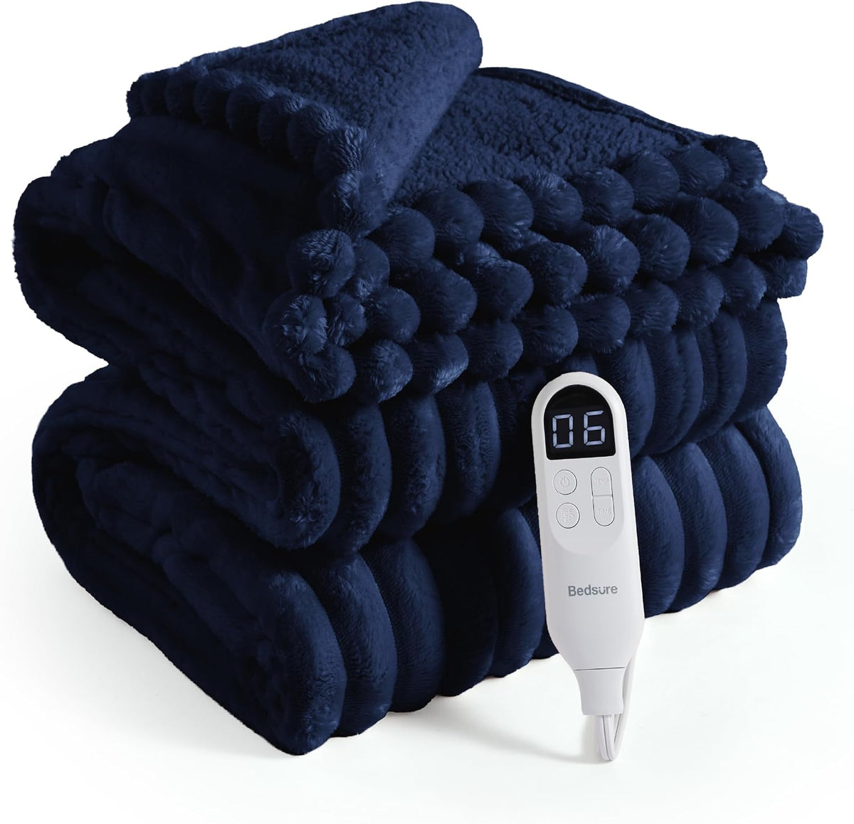 Bedsure Heated Blanket Electric Throw - Thick Striped Fast Heating Electric Blanket with Preheat Function, 6 Heat & 6 Timer (Up to 10H), 8H Auto Off, ETL Certified, Gifts for Women (50"x60", White)