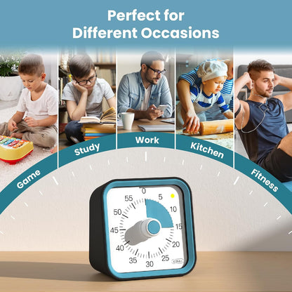 Visual Timer for Kids, Countdown Timer with Pause Function, White | Timer for Kitchen Cooking, Classroom, Study, Toddler, ADHD, Cute Timer Clock, Alarm 3 Volume Levels, Light Indicator