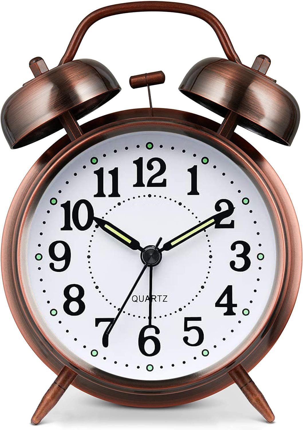Azyh Loud Alarm Clock for Heavy Sleepers Adults, Metal 4 Inches Twin Bell Battery Operated Alarm Clocks for Bedrooms Decoration, Silent Non-Ticking, Back-to-School Gift (Red Brown)