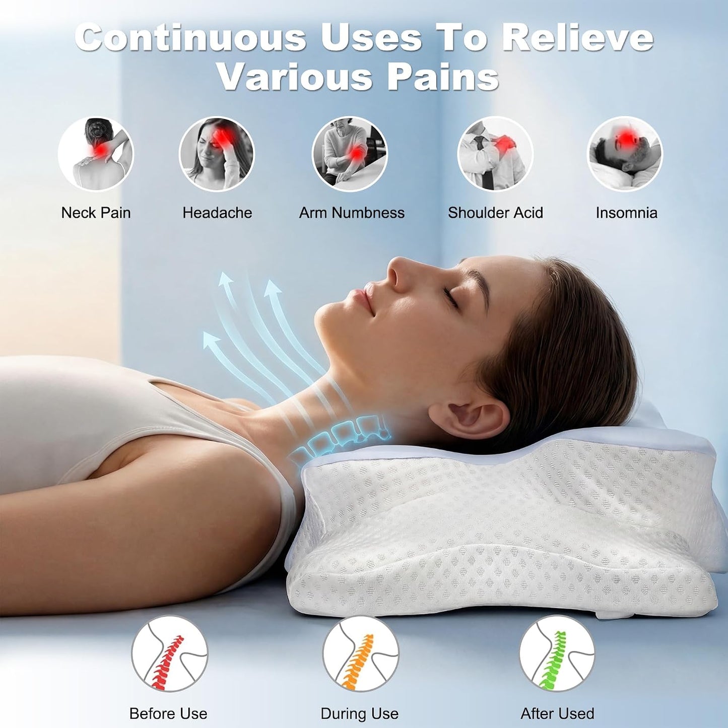 VYLEE Cervical Neck Pillow for Pain Relief, Ergonomic Memory Foam Pillow for Neck Support, Cooling Contour Orthopedic Pillow for Side, Back & Stomach Sleepers | Ergonomic contour pillow supports proper neck alignment for side, back & stomach sleepers