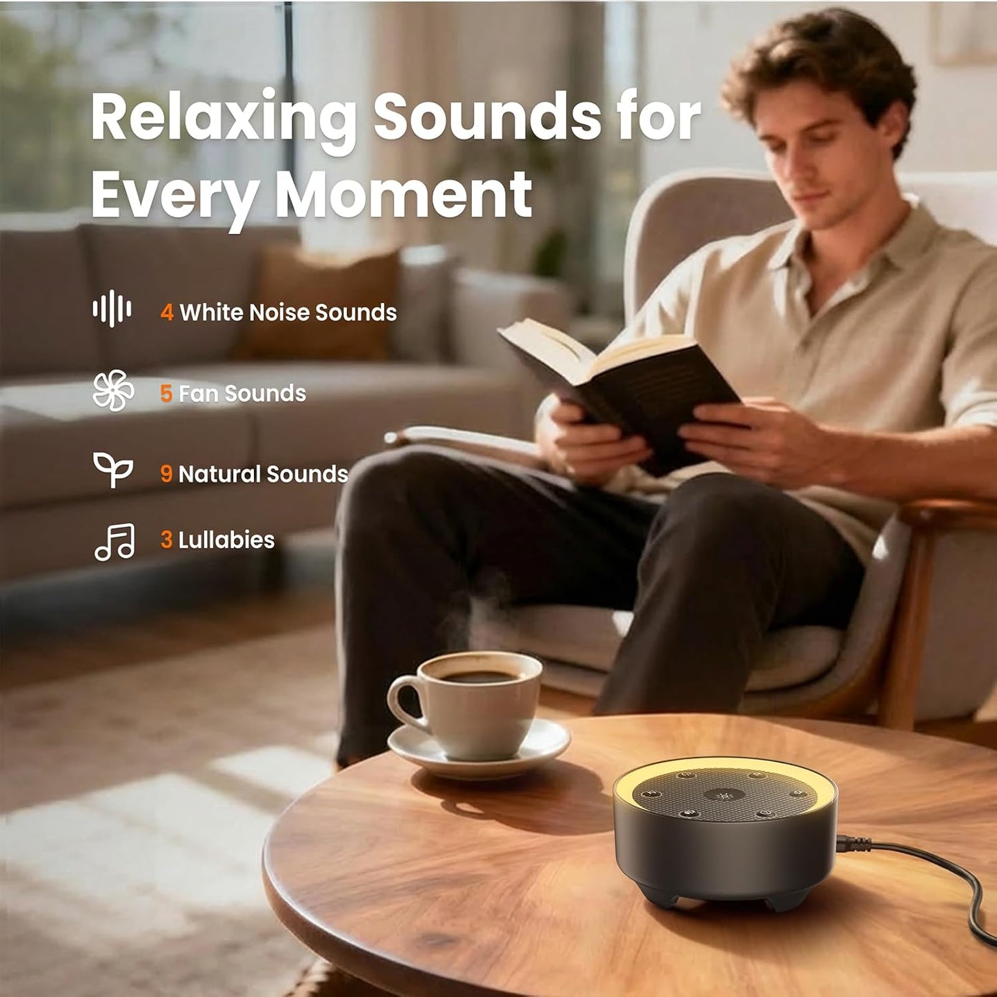 Kipcush White Noise Machine for Sleeping, Baby & Adults, High-Fidelity Non-Looping Sounds, Sleep Sound Machine with Dimmable Night Light, USB Powered, Memory Function, Home, Nursery & Travel