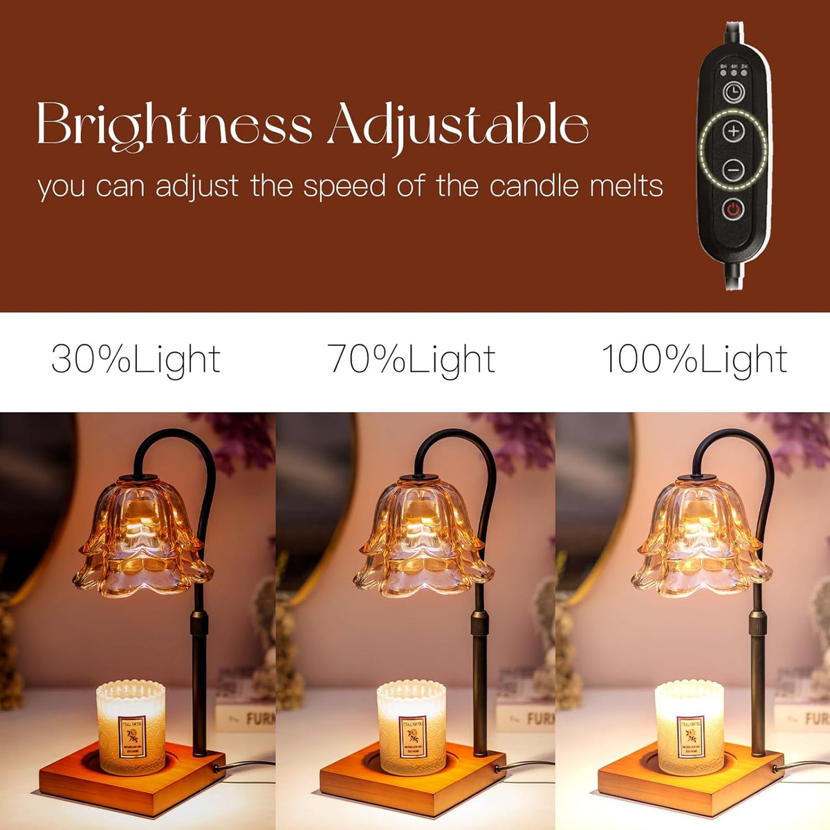 Candeldo Candle Warmer Lamp with Timer, Gold Flower Glass Shade
