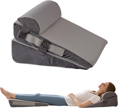 3Pcs Wedge Pillow Set for After Surgery,Acid Reflux Relief, Adjustable Bed Wedge Pillows for Sleeping,Anti Snore, Memory Foam Triangle Pillow for Back&Neck&Shoulder Pain Relief, White&Grey