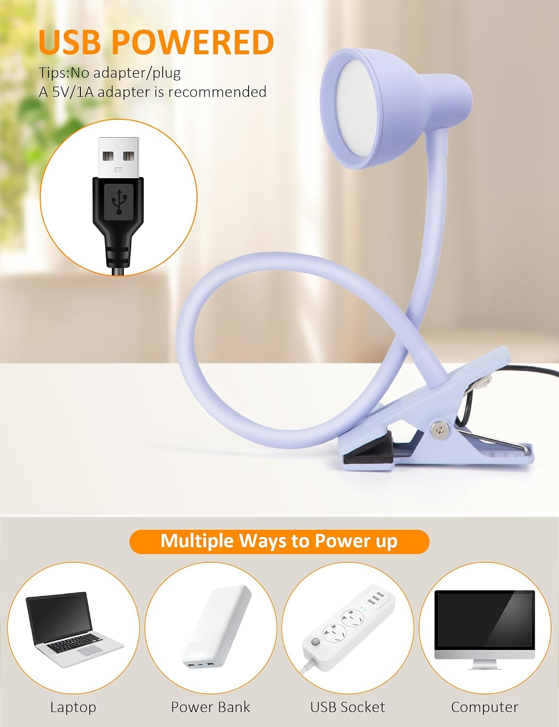 Clip on Reading Light for Bed 3 Color Modes Teal