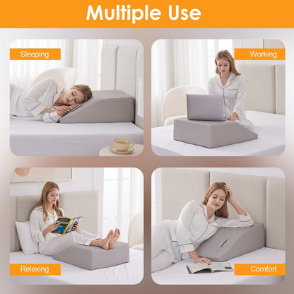 Ruqmuis Leg Elevation Pillow for After Surgery, 10inch Foam Leg Elevating Pillow for Swelling and Blood Circulation, Leg Wedge Pillow for Sleeping, Knee Pillow for Knee Hip Ankle Pain Relief, Velvet